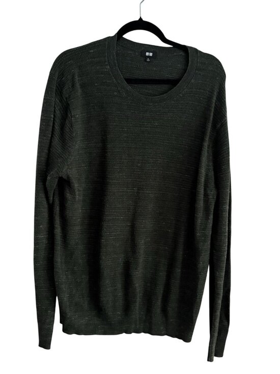 Uniqlo Men Size XL Green Wool Cotton Blend Slub Yarn Pullover Crew Neck Sweater - Picture 1 of 9